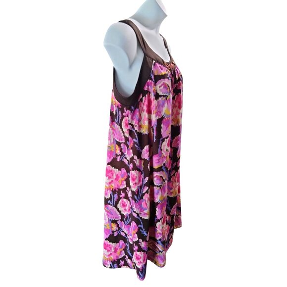 Colorful New Directions Sleeveless Floral Dress With Brown Beaded Neckline XL - Picture 4 of 6